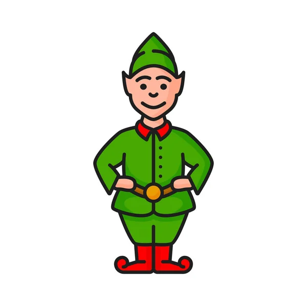 Christmas Elf Green Costume Santas Helper Isolated Line Icon Vector — Stock Vector