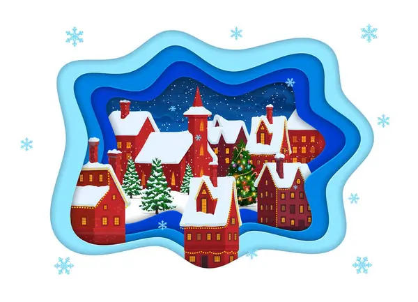 Χριστουγεννιάτικο Χαρτί Κοπεί Χειμώνα Χιονισμένο Τοπίο Της Πόλης Χειμερινές Διακοπές — Διανυσματικό Αρχείο