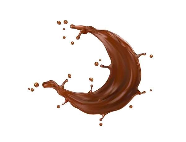 Realistic Chocolate Milk Splash Drink Swirl Wave Splatters Wave Isolated — Stock Vector