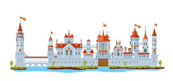 Medieval Fortress Castle Tower Turret Wall Palace Gate Bridge Fort — Stock Vector