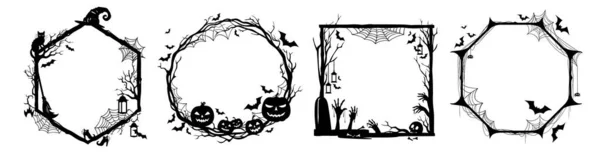 Conjunto Marcos Negros Halloween Vacaciones Truco Tratar Siluetas Asustadizas Bordes — Archivo Imágenes Vectoriales