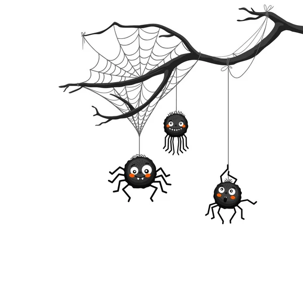 Halloween Spider Border Tree Branch Cobweb Vector Trick Treat Holiday — Stock Vector