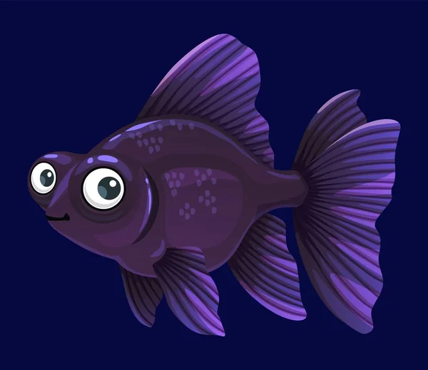 Desenhos Animados Preto Velo Telescópio Peixe Aquário Personagem Engraçado Peixe — Vetor de Stock