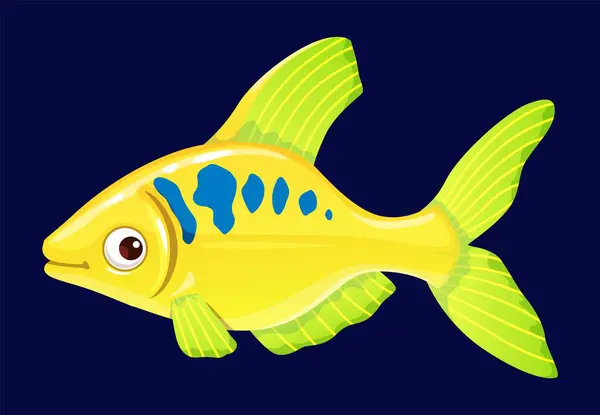 卡通水族馆鱼滑稽的性格 珊瑚礁水下生命 水生动物或水生环境快乐病媒吉祥物 海洋生态系统 水族馆鱼类滑稽形象 — 图库矢量图片