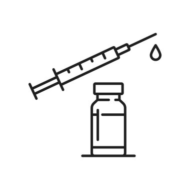 Bağışıklık sistemi, çiçek aşısı aşı şırıngası, aşı şişesi izole edilmiş ikon ilaç. Vektör suçiçeği aşısı, sağlık konsepti