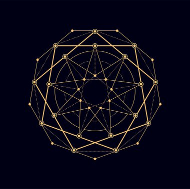 Meditasyon ve efsane pentagram, simetrik bağlantılı geometri şekilleri. Vektör geometrik figür, simya kutsal işareti. Mistik Aztek kabilesi amblemi.
