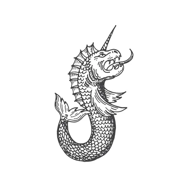 Medieval Heraldic Animal Monster Sketch Fantasy Creature Magic Animal Horned — Stock Vector