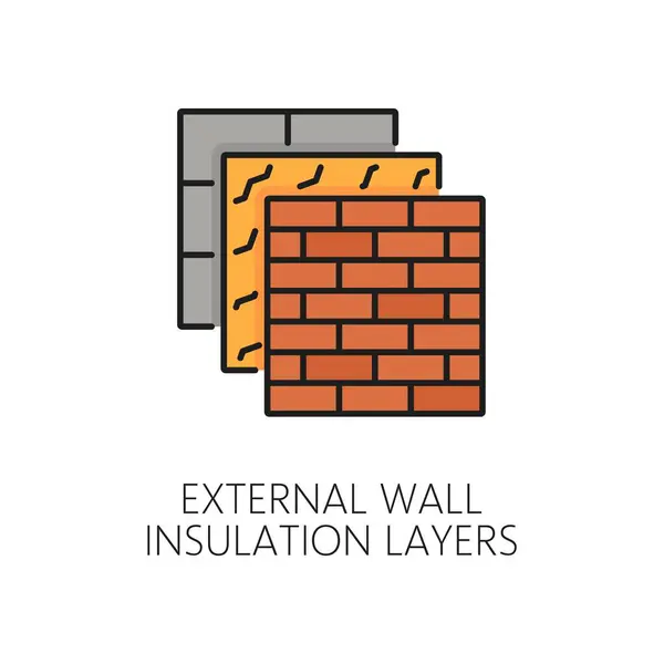 外墙保温层图标 建筑能源效率 为更可持续的建筑设计提供防止热量损失和减少能源消耗的保护屏障 — 图库矢量图片