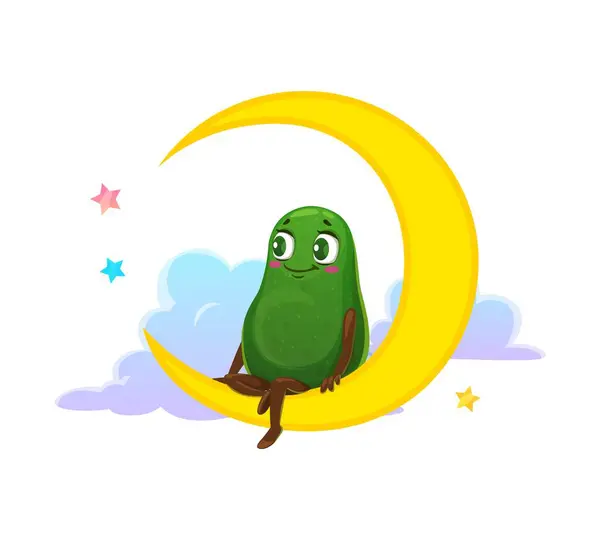 Cartoon Mexican Avocado Character Sitting Moon Vector Whimsical Charming Food — Stock Vector