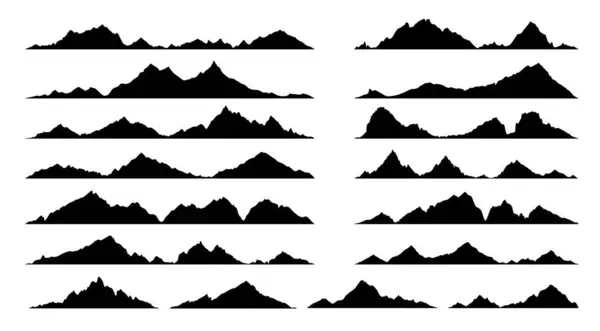 Skalní Horské Horské Černé Siluety Alpy Vrcholky Skalnatá Krajina Izolovaný — Stockový vektor