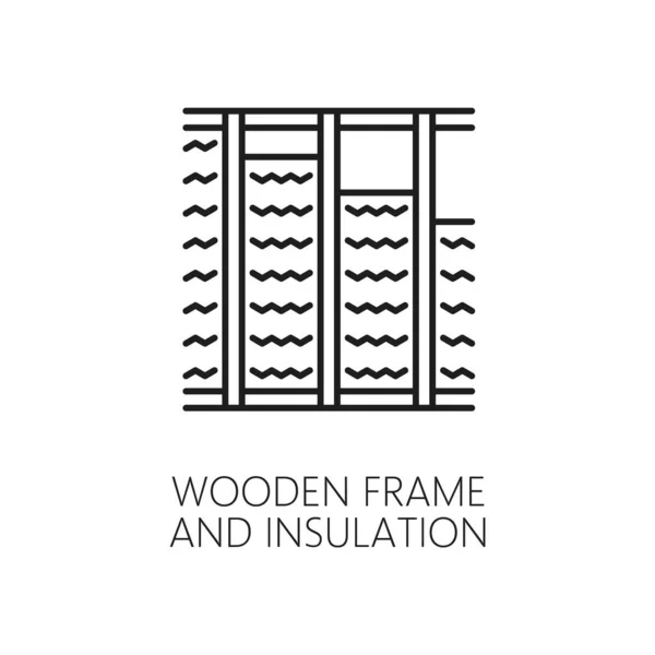 Wooden Frame Wall Thermal Insulation Icon House Construction Energy Heat — Stock Vector