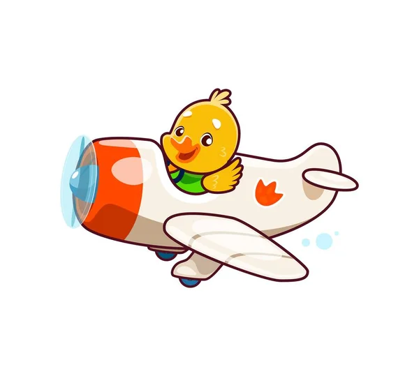 Cartoon Cute Duck Animal Character Plane Animal Kid Airplane Pilot — Stock Vector