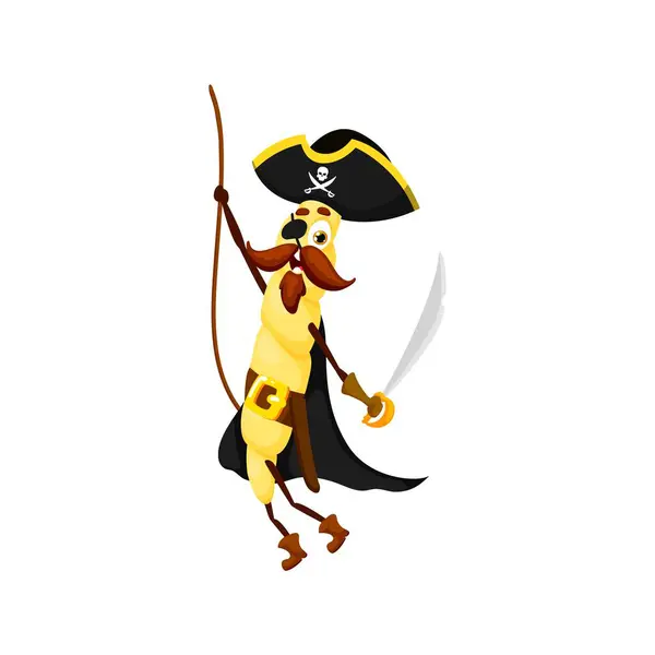 Cartoon Funny Gemelli Italian Pasta Pirate Corsair Character Balancing Rope — Stock Vector