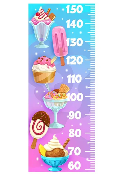 Kids Height Chart Measure Ruler Cartoon Gelato Ice Cream Vanilla — Stock Vector