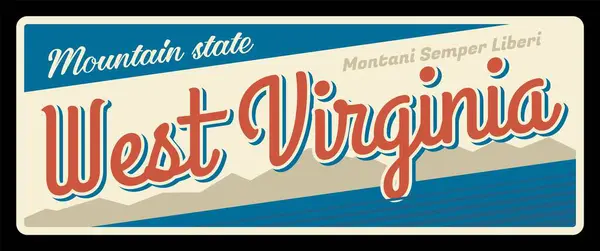 American State West Virginia Travel Plate Vintage Vector Banner Sign — Stock Vector