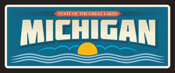 Michigan Stato Grandi Laghi Piatto Viaggio Bandiera Degli Stati Uniti — Vettoriale Stock
