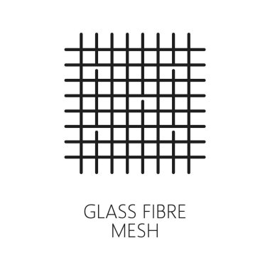 Cam fiber ağ ikonu, duvar termal yalıtımı. Ev yapımı enerji tasarrufu ve ısı koruma teknolojisi çizgisi sembolü, duvar yalıtım tabakası, fiber ağlı madde vektör piktogramı