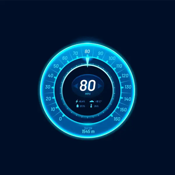 Speedometer Blue Neon Dial Car Speed Gauge Dashboard Futuristic Counter — Stock Vector
