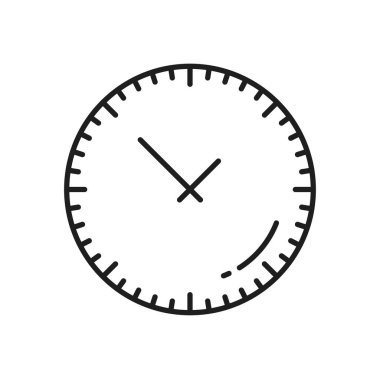 Antika duvar saati, zaman işareti, zaman çizelgesi ikonu. Çevirmeli elli vektör saat zamanlayıcısı. İnce çizgi alarmı, yuvarlak tuşlu retro saat yüzü