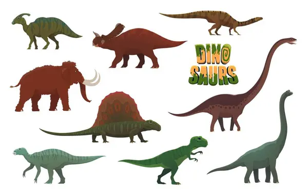 Dinossauros Desenhos Animados Personagens Animais Pré Históricos Paleontologia Dinossauro Vetor — Vetor de Stock