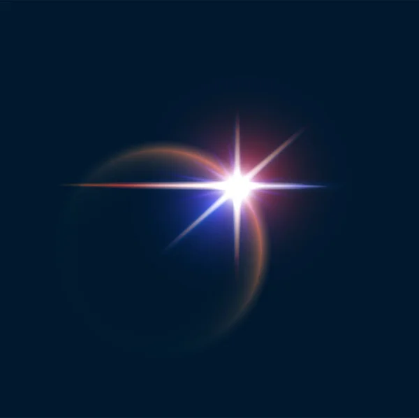 Lichtflare Flitslicht Sterrengloeistraal Straal Realistisch Vectorzonlicht Lichte Gloed Met Wazig — Stockvector
