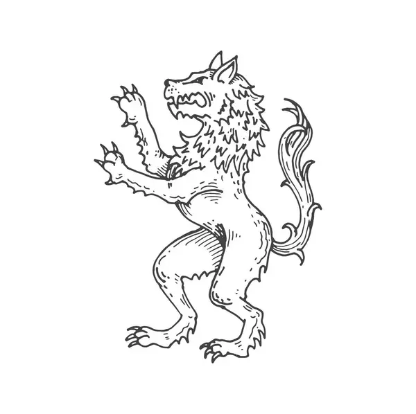 Croquis Animal Héraldique Médiéval Loup Légende Animal Bête Mythique Créature — Image vectorielle