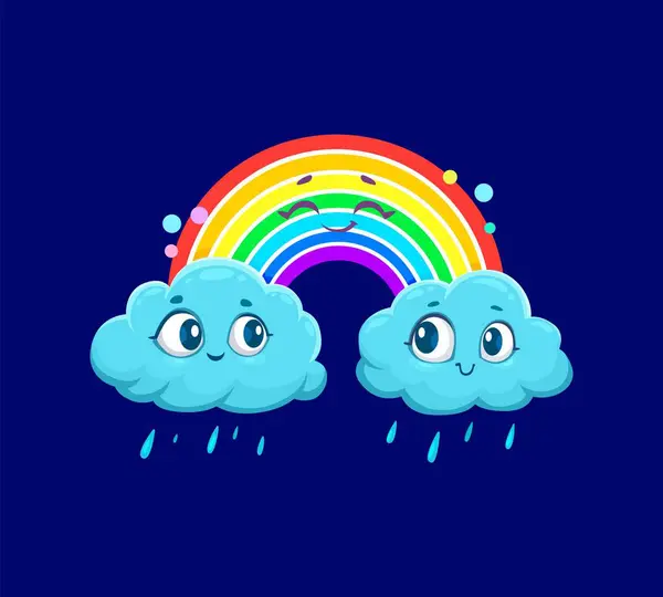Cartoon Cute Rainbow Weather Characters Vector Cheerful Whimsical Blue Rainy — Stock Vector