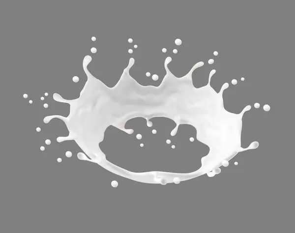 Creme Leite Iogurte Branco Líquido Respingo Corona Realista Redemoinho Respingo — Vetor de Stock