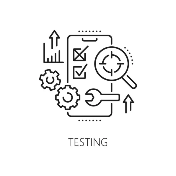 Testing Web App Develop Optimization Icon Software Test Analysis Line — Stock Vector