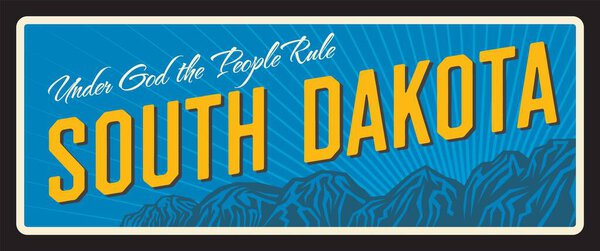 South Dakota USA state plate tourist destination. America region retro sign, old plaque, vintage typography vector. USA travel souvenir plate, US United Americans South Dakota, North Central region