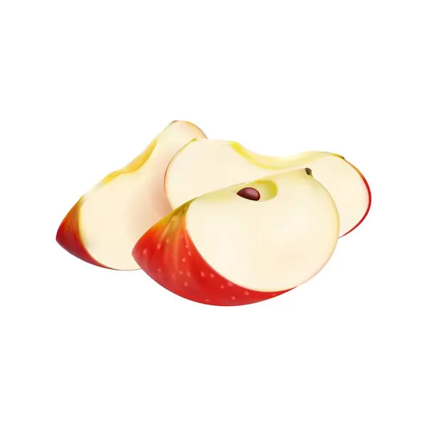 Realistisch Rood Appelfruit Plakjes Geïsoleerde Vector Vers Fris Zoet Natuurlijk — Stockvector