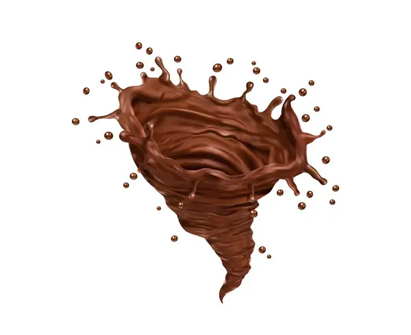 Realistic Liquid Chocolate Milk Cacao Drink Tornado Vortex Splash Yogurt — Stock Vector