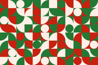 Noel modern Bauhaus geometrik deseni. Şebeke arka planı. Mutlu Xmas kutlamaları arkaplan, Noel ya da Yeni Yıl Tatil Kumaşı deseni veya Bauhaus grafik elementli tekstil vektör baskısı