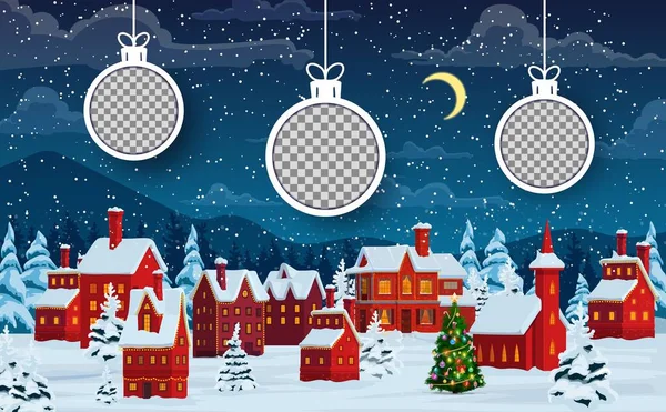 Vánoční Papír Vystřihnout Zimní Město Prázdninovými Ozdoby Vektorové Kreslené Město — Stockový vektor