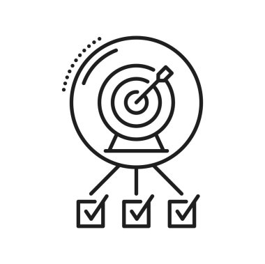 Planlama simgesi. Proje, hedef, yönetim ve takvim sembolü. Hedef ve işaret işaretli izole vektör doğrusal işareti, hedeflere ulaşmada stratejik koordinasyon ve yapılandırılmış yürütme temsil eder