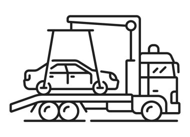 Araba çekme çizgisi ikonu, park yeri ve otomatik garaj servis vektör doğrusal işareti. Otopark parkı veya halka açık otopark için izinsiz park uyarısı işareti.