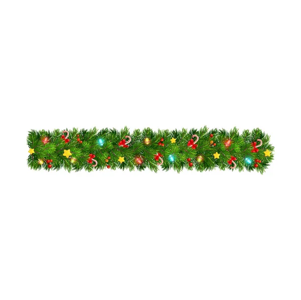 Χριστουγεννιάτικη Γιρλάντα Φώτα Πρωτοχρονιάς Και Καραμέλες Μέντας Χριστουγεννιάτικο Δέντρο Και — Διανυσματικό Αρχείο