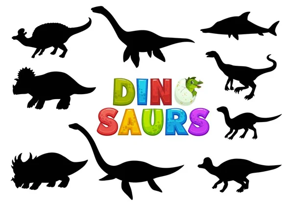 Cartoon Dinosaurier Niedliche Charaktere Silhouetten Ausgestorbenes Tier Prähistorische Eidechse Komische — Stockvektor