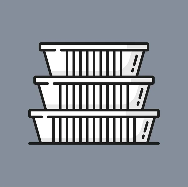 Fastfood Lunch Förpackning Set Isolerad Färg Linje Ikon Vektor Plast — Stock vektor