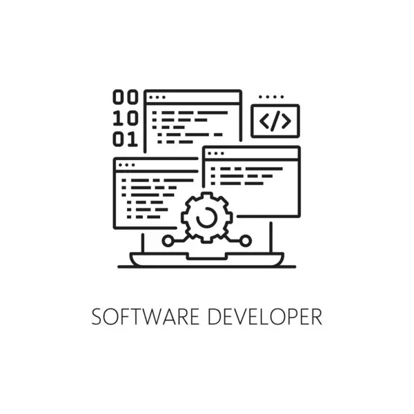 ソフトウェア開発者Itスペシャリストアイコン デジタルエンジニアリング プログラム開発技術 ラインベクター UiまたはUxプログラミングのコンピュータソフトウェア モバイルアプリ Webサイトフレームワーク開発者 — ストックベクタ