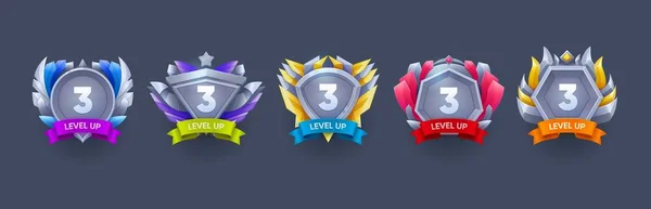 Game Level Win Metal Badges Arcade Level Prize Gambling App — Stock Vector