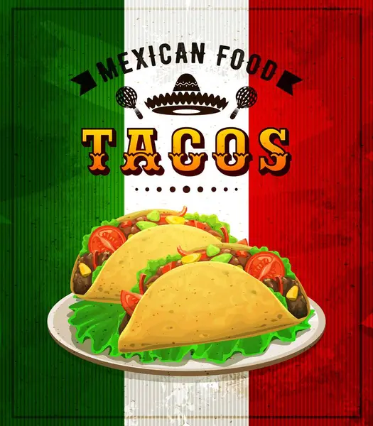 Mexikanska Köket Tacos Vektor Banner Med Tex Mex Måltid Nationell — Stock vektor