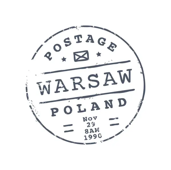 Varsóvia Polônia Marca Postal Correio Selo Redondo Selo Postal Tinta — Vetor de Stock