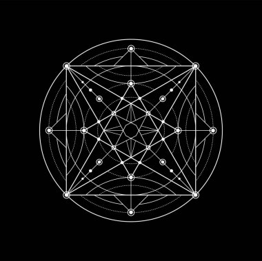 Kutsal geometri, mistik ruhani pentagram veya sembol. Meditasyon esrarengiz dövme. Yoga, din maneviyatı mistik çizgi deseni, illuminati gizemli ana hat vektör süsü, mason geometrik işaret