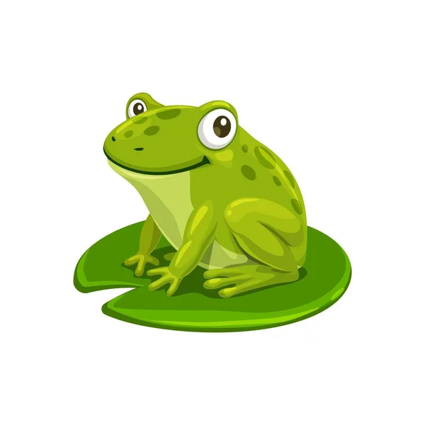 Adorable Cartoon Frog Character Sitting Water Lilly Leaf Isolated Vector — Stock Vector