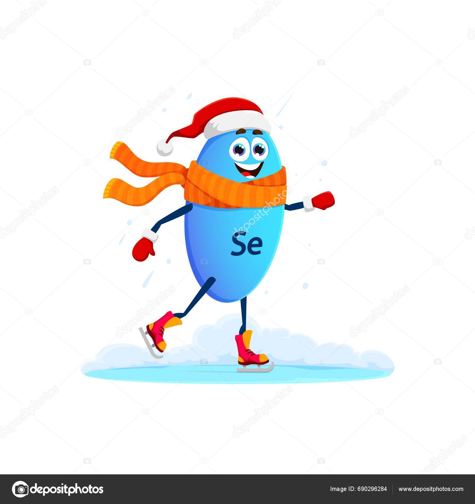 Cartoon Selenium Mineral Micronutrient Ice Skates Christmas Winter ...