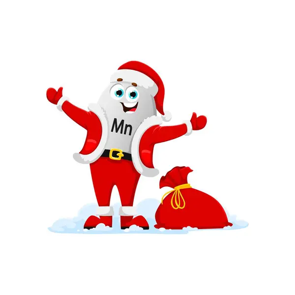 Cartoon Manganese Mineral Pill Character Santa Christmas Gifts Bag Vector — Stock Vector