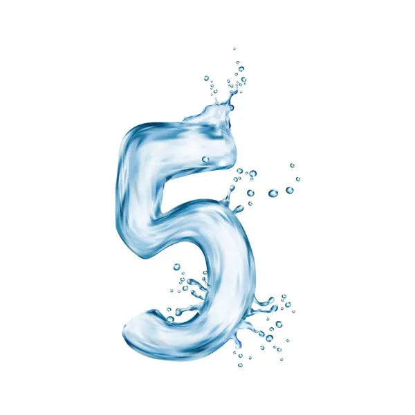 Liquid Water Number Five Splash Bubbles Transparent Type Font Aqua — Stock Vector