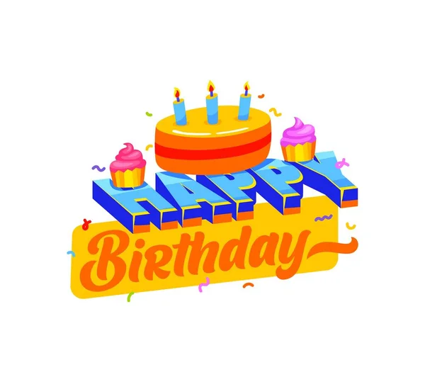 Feliz Cumpleaños Insignia Saludos Pegatina Tipografía Vectorial Dibujos Animados Pastel — Vector de stock