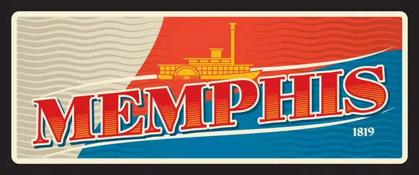 Plaque Voyage Rétro Ville Américaine Memphis Panneau Étain Autocollant Touristique — Image vectorielle